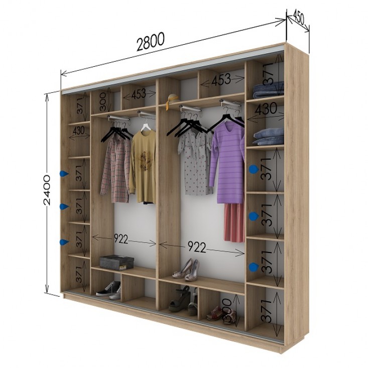 Шкаф купе 2800х450х2400 Гарант