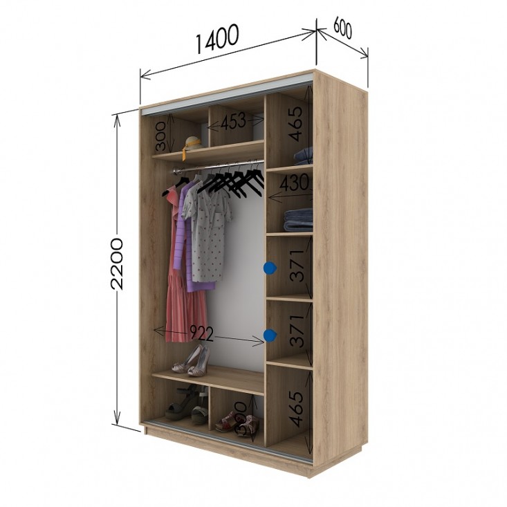 Шкаф купе 1400х600х2200 Гарант