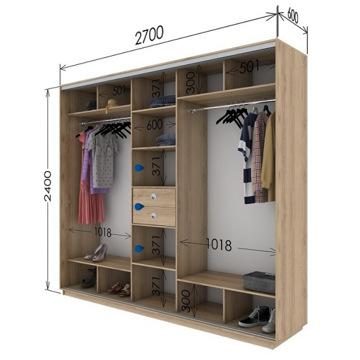 Шкаф купе 2700х600х2400 Гарант