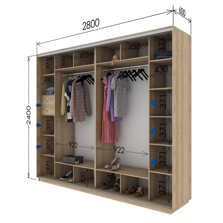 Шкаф купе 2800х600х2400 Гарант
