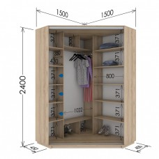 Шкаф купе угловой 1500х1500х2400 Гарант